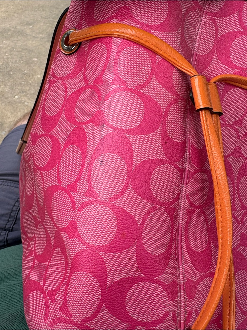 Coach F29064 Pink Signature Stripe Tote Shoulder Bag Orange Trim Purse - Picture 4 of 6